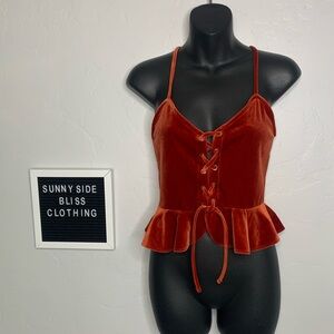 Forever 21 Rust Velvet Lace-Up Peplum Cami